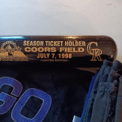 COLORADO ROCKIES SEASON TICKET HOLDER BAT AND MANY GO ROCKIES TOWELS