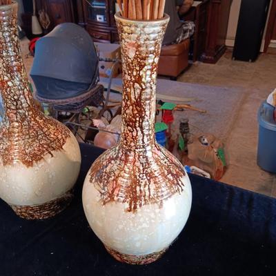 2 MATCHING VASES W/DRIED FOLIAGE