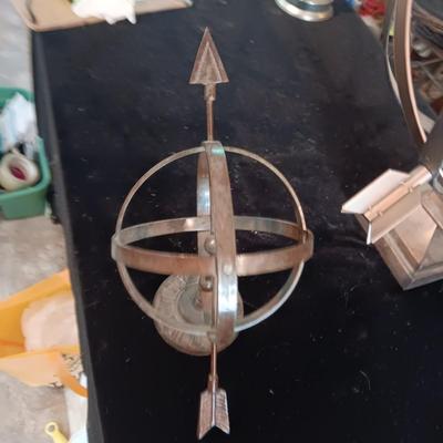 2 STEEL ARMILLARY SPHERES WITH ARROWS