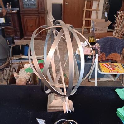 2 STEEL ARMILLARY SPHERES WITH ARROWS