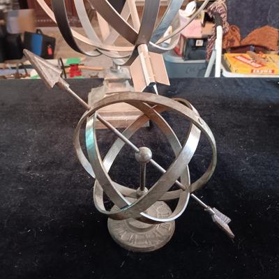 2 STEEL ARMILLARY SPHERES WITH ARROWS