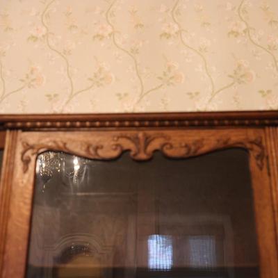 Antique Curved Glass Curio Cabinet with Four Shelves