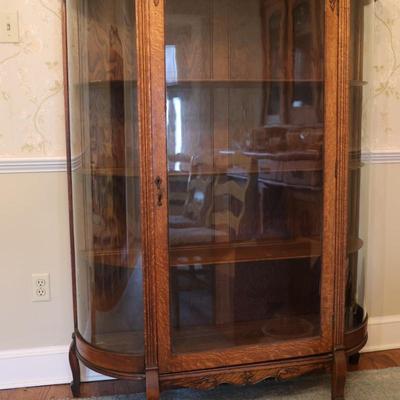 Antique Curved Glass Curio Cabinet with Four Shelves