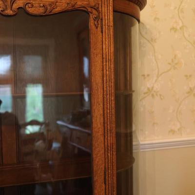 Antique Curved Glass Curio Cabinet with Four Shelves
