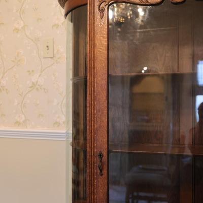 Antique Curved Glass Curio Cabinet with Four Shelves