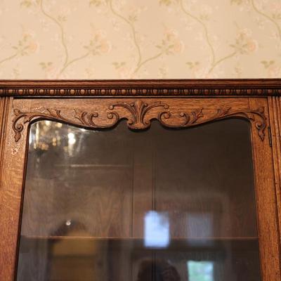 Antique Curved Glass Curio Cabinet with Four Shelves