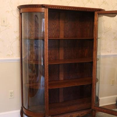 Antique Curved Glass Curio Cabinet with Four Shelves