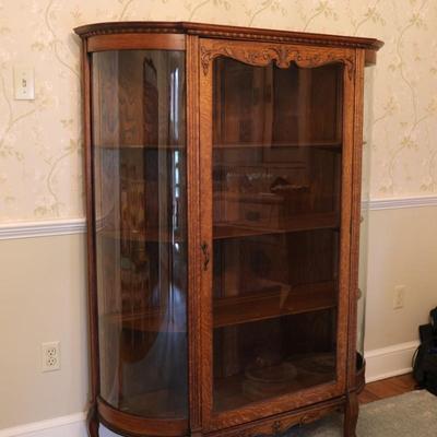 Antique Curved Glass Curio Cabinet with Four Shelves