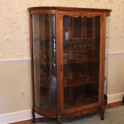 Antique Curved Glass Curio Cabinet with Four Shelves