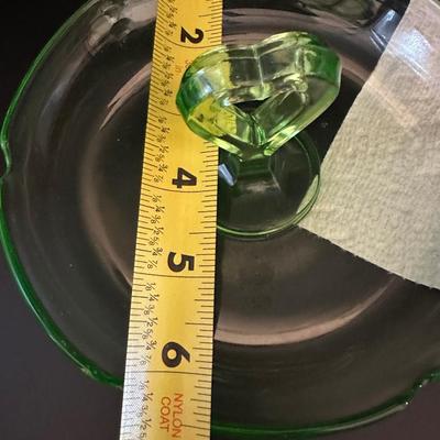 Vintage URANIUM Glass Heart Handle Ashtray/Trinket Dish