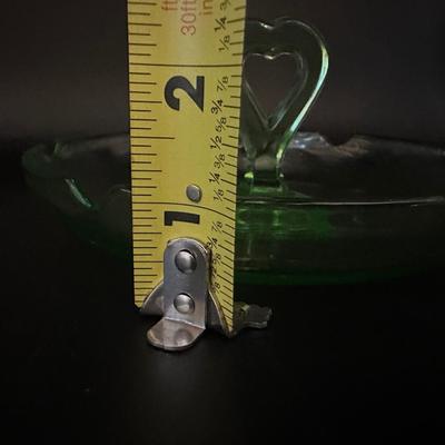 Vintage URANIUM Glass Heart Handle Ashtray/Trinket Dish