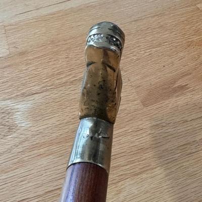 Long Mid Century Shoe Horn and Wooden Cane w/ Brass Horse Head (DR-DZ)