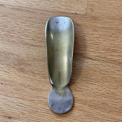 Long Mid Century Shoe Horn and Wooden Cane w/ Brass Horse Head (DR-DZ)