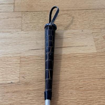 Long Mid Century Shoe Horn and Wooden Cane w/ Brass Horse Head (DR-DZ)