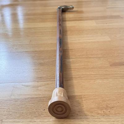 Long Mid Century Shoe Horn and Wooden Cane w/ Brass Horse Head (DR-DZ)