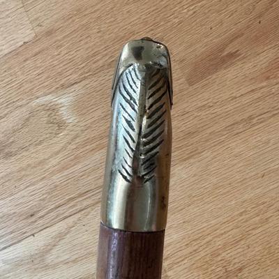 Long Mid Century Shoe Horn and Wooden Cane w/ Brass Horse Head (DR-DZ)