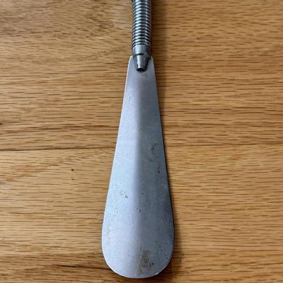 Long Mid Century Shoe Horn and Wooden Cane w/ Brass Horse Head (DR-DZ)