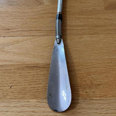 Long Mid Century Shoe Horn and Wooden Cane w/ Brass Horse Head (DR-DZ)