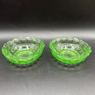 Two URANIUM Green Glass Trinket Dishes