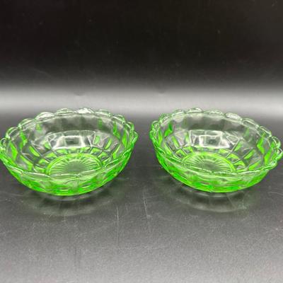 Two URANIUM Green Glass Trinket Dishes