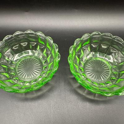 Two URANIUM Green Glass Trinket Dishes