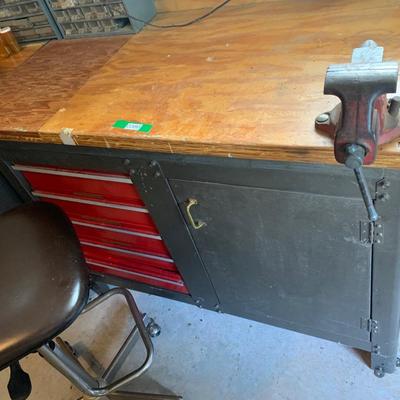 Large Shop Workbench Cabinet Vice + Misc Items