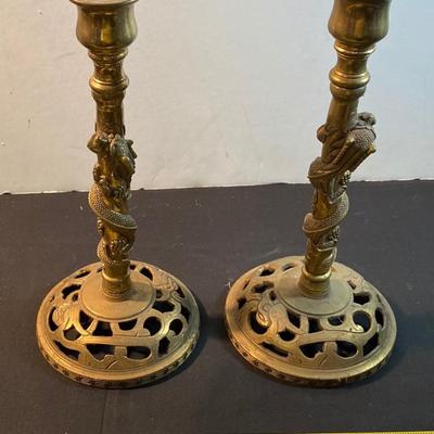 Vintage Brass Serpent Snake Candle Holders