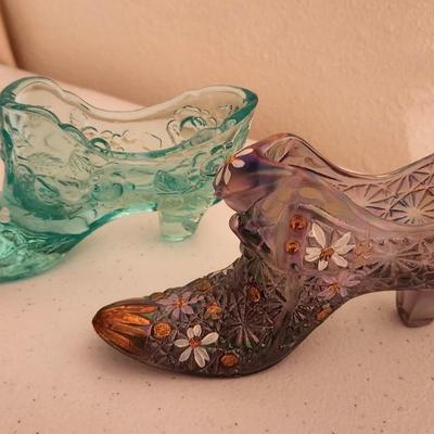 Lot #245 Lot of 2 Fenton Art Glass Shoes