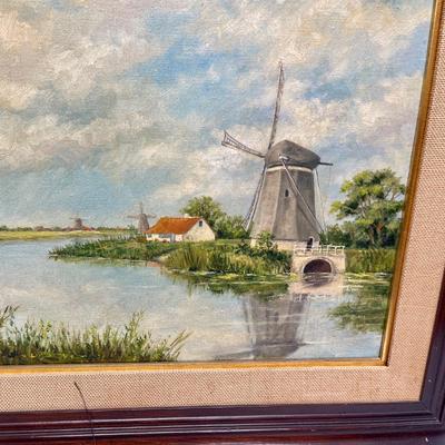 Vintage Original Oil on Canvass Holland Windmill Signed Henry Ketting Olivier 1966