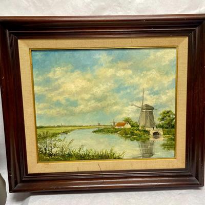 Vintage Original Oil on Canvass Holland Windmill Signed Henry Ketting Olivier 1966