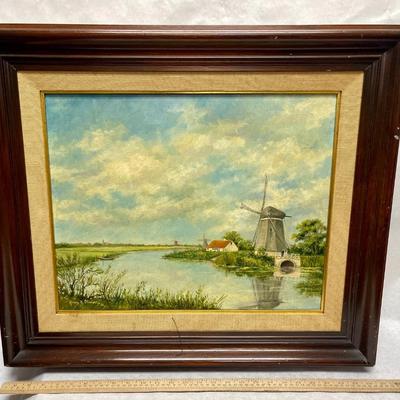 Vintage Original Oil on Canvass Holland Windmill Signed Henry Ketting Olivier 1966
