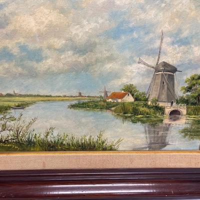 Vintage Original Oil on Canvass Holland Windmill Signed Henry Ketting Olivier 1966