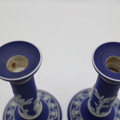 WEDGWOOD Blue Classical Greek Candlestick Holders (2)