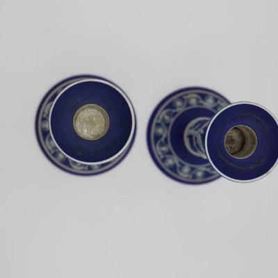 WEDGWOOD Blue Classical Greek Candlestick Holders (2)