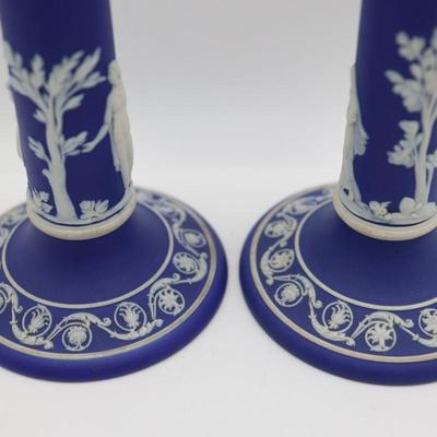 WEDGWOOD Blue Classical Greek Candlestick Holders (2)