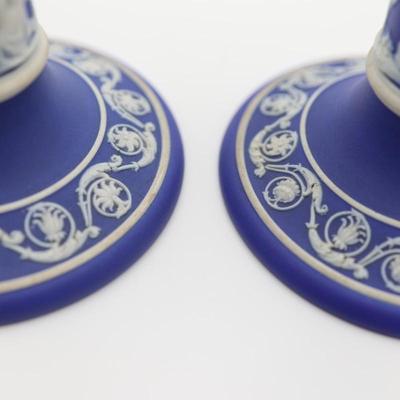 WEDGWOOD Blue Classical Greek Candlestick Holders (2)