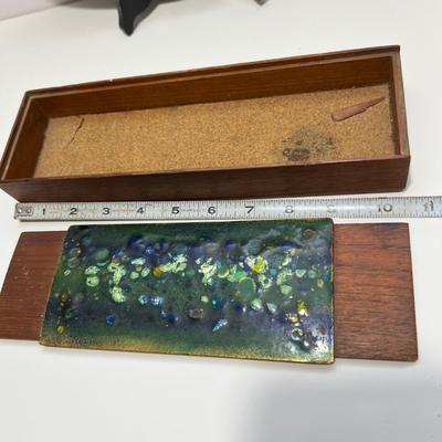 Vintage MCM Enamel & Wood Box + Ary Nybro Wood Tray