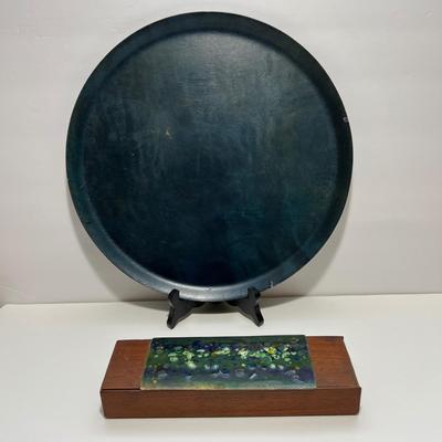 Vintage MCM Enamel & Wood Box + Ary Nybro Wood Tray