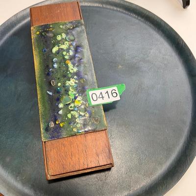 Vintage MCM Enamel & Wood Box + Ary Nybro Wood Tray