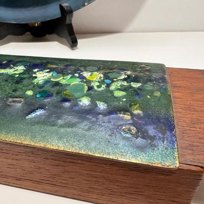 Vintage MCM Enamel & Wood Box + Ary Nybro Wood Tray