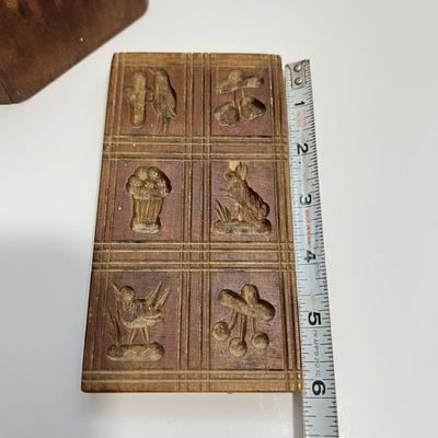 Vintage Wood Kitchen Lot - Butter Molds, Cookie Roll Pin
