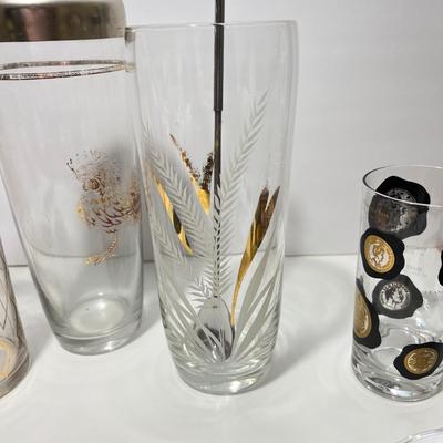 Vintage MCM Barware - Black, Gold, Teak Wood