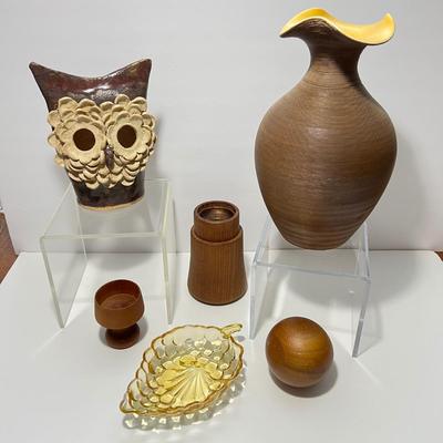 MCM Decorative Teak Ceramic Glass Lot - Red Wing Vase, Dansk