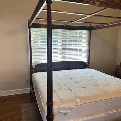 Four Post Wood Bed Frame with King Simmons Mattress
