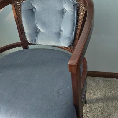 Blue Velvety Vintage Cane Back Chair