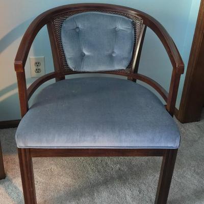 Blue Velvety Vintage Cane Back Chair