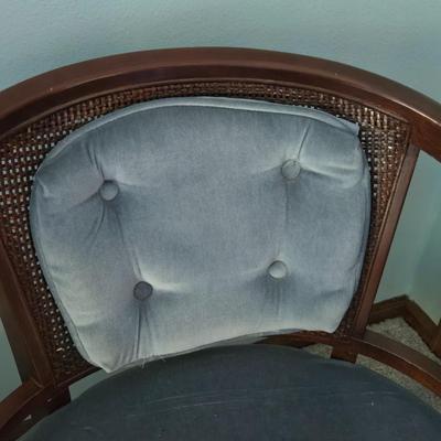 Blue Velvety Vintage Cane Back Chair