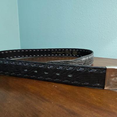 Kenny Rogers Shrunken Grain Black Belt with Sterling Silver Tip