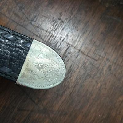 Kenny Rogers Shrunken Grain Black Belt with Sterling Silver Tip