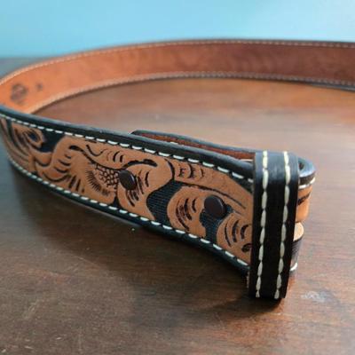 Brown Leather Tooled Belt